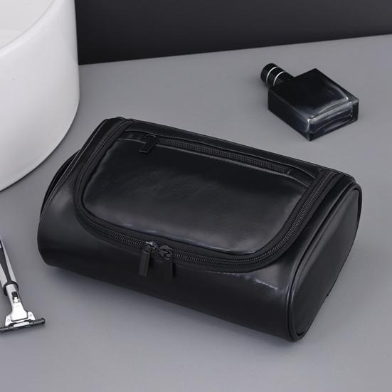 Wasserdichte Toilettentasche für Herren aus Kunstleder, Reise-Kulturbeutel mit mehreren Fächern, Organizer für Pflegeutensilien für Rasierzubehör