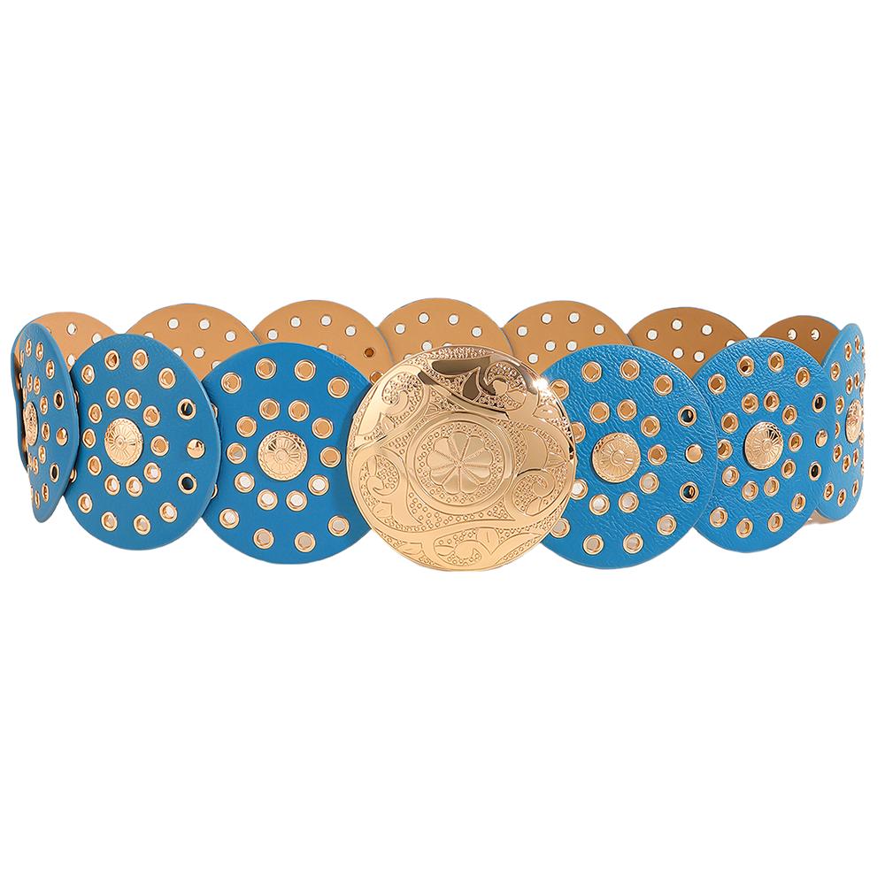 Vintage Cowgirl Buckle Belt Colorful Round PU Hollow Belt Cowboy Waistband  Waist Accessories