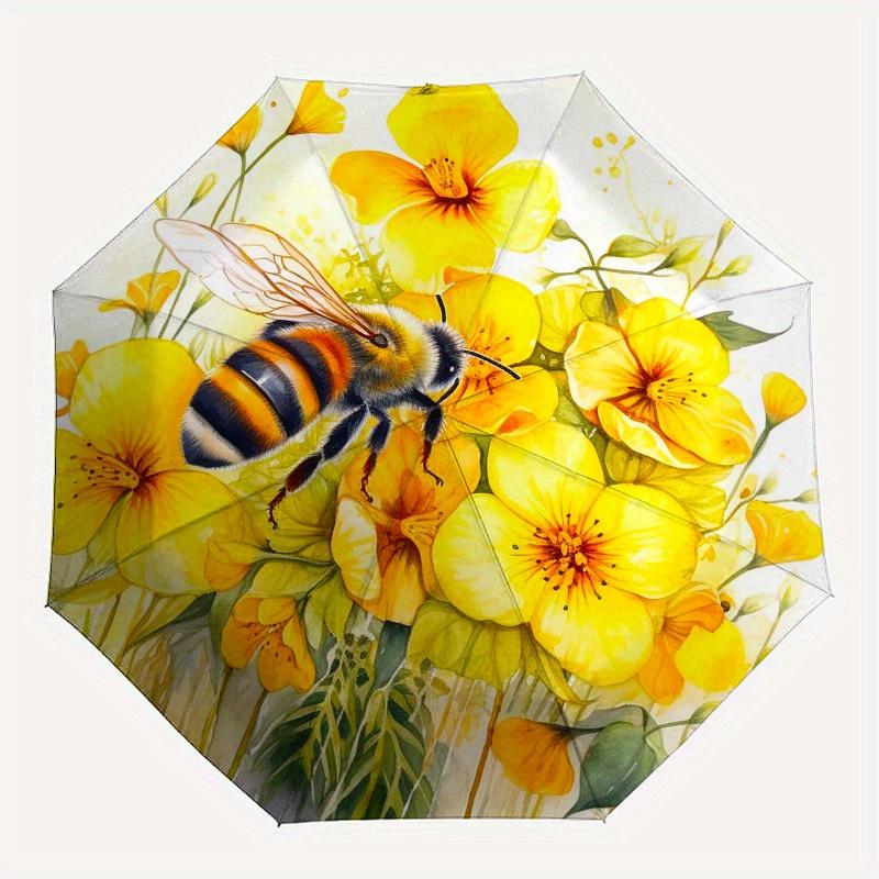 Yellow Flower Bouquet with Bee Watercolor Wall Art Print Umbrella, Christmas Gift Y85
