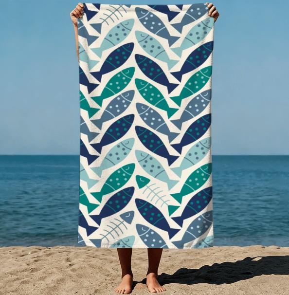 Summer Boho Style Towel Abstract Fish Vibrant Colors Geometric Patterns And Layered Modern Graphic Design Art Style Beach Towel