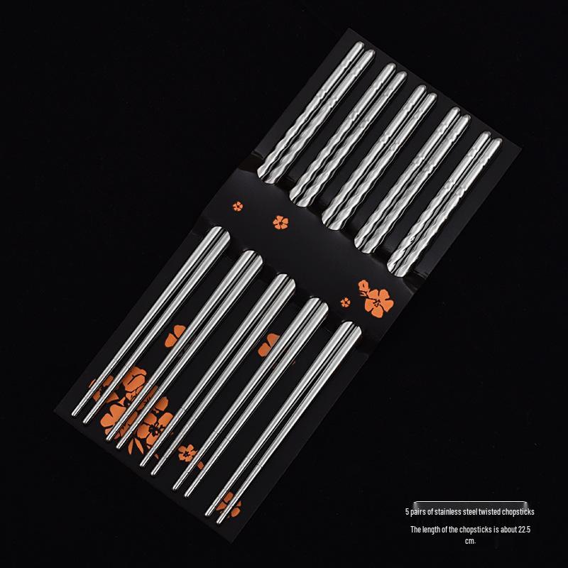 Stainless Steel Alloy Engraved Chopsticks - Set of 5 Pairs