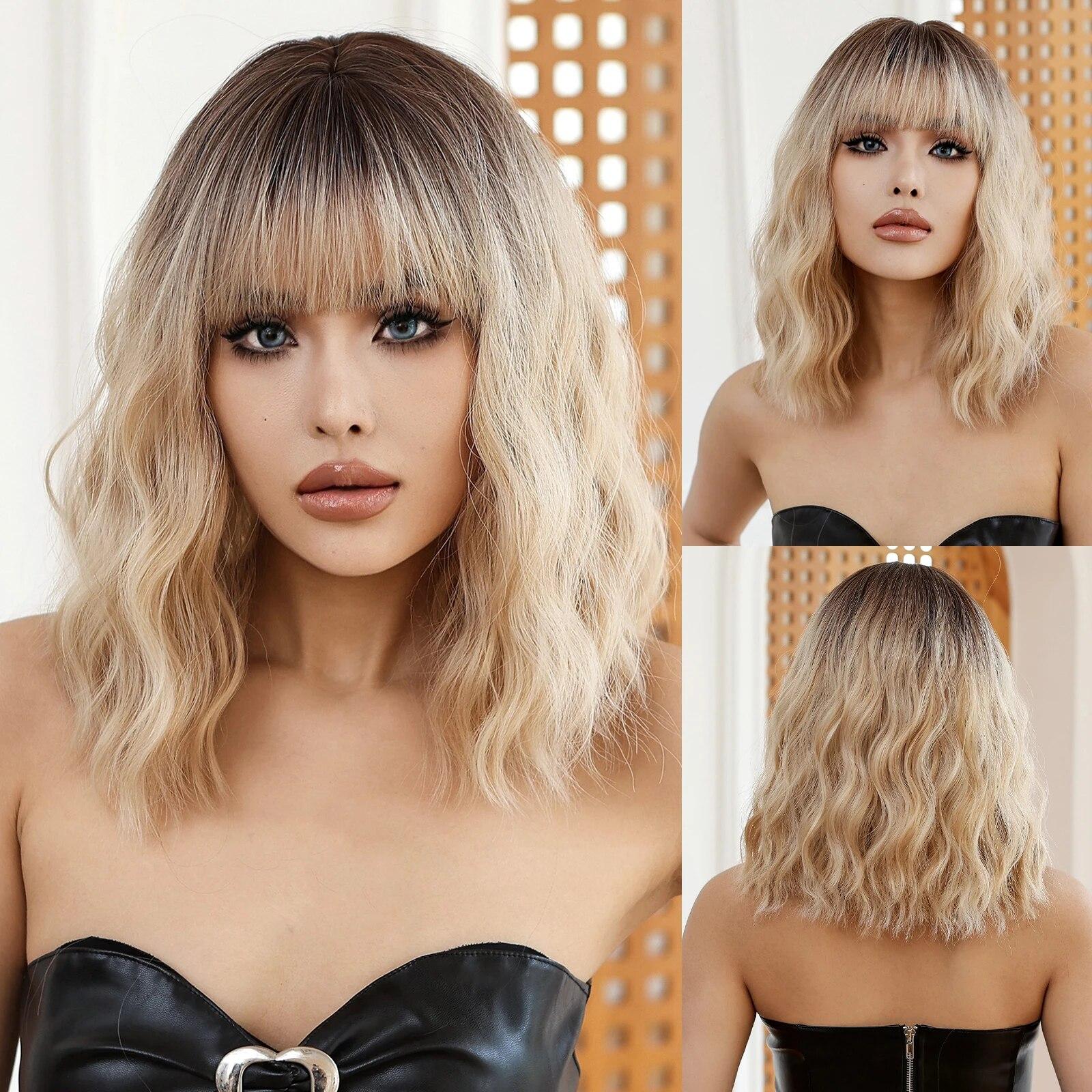 

ALAN EATON Светло-русый Боб Волна Синтетический Парик Короткие Волосы Парики с Челкой Для Женщин Натуральные Ежедневное Использование Искусственные Волосы Мягкий Парик Для Вечеринки