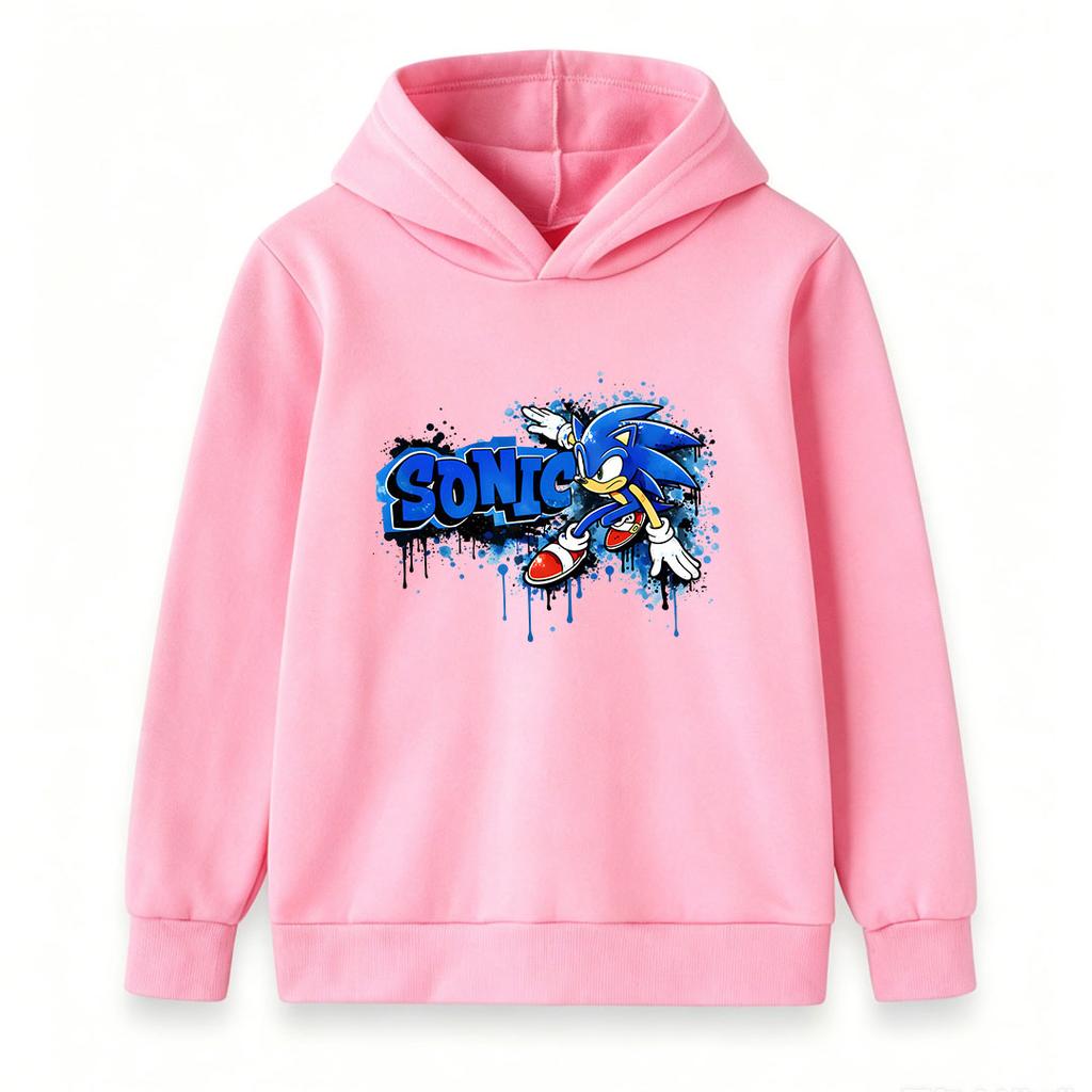Kids Boys Girls Hooded Sweatshirt, Casual Graffiti Blue Running Character Print Pullover Hoodie, Soft Long Sleeve Tops For Children Daily