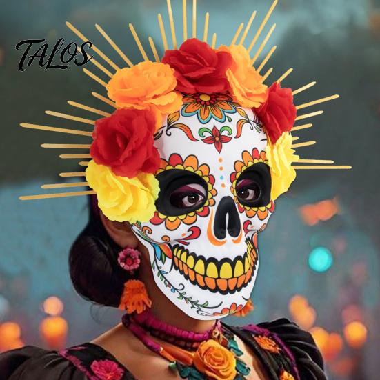Halloween Skull Mask Mardi Gras Mask, Venetian Party Sugar Rose Flower Masquerade Masks for Cosplay Mexican Flexible Costume