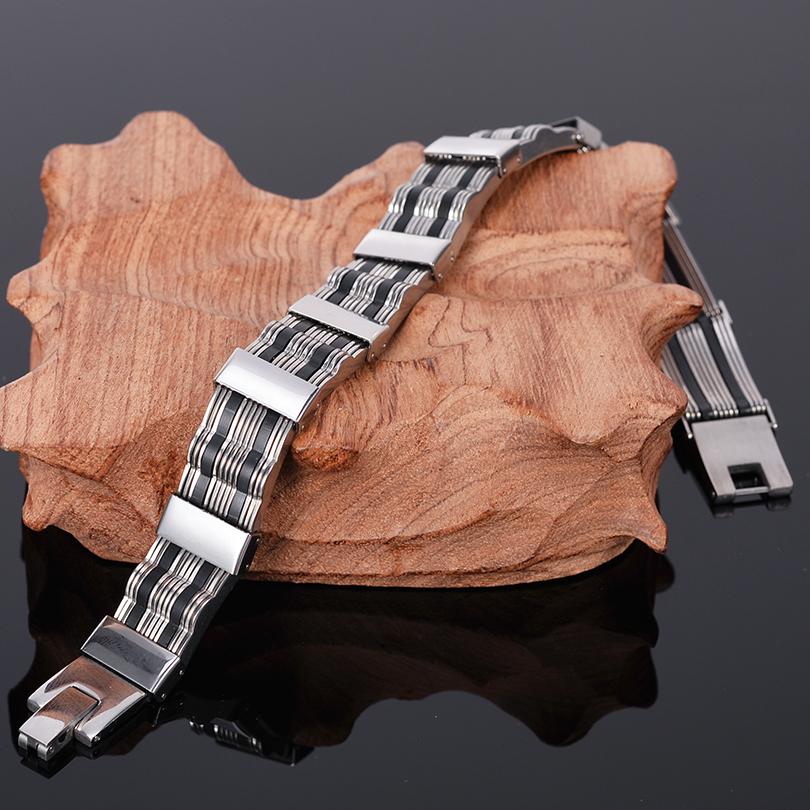 316L Stainless Steel Man Bracelet for Men Men's Silicone Bracelets & Bangles Fashion on Hand Chain Jewellery Adjustable Armband