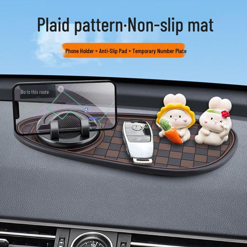 Multi-function Anti-Slip Car Mat with Phone Holder & Parking Number Plate