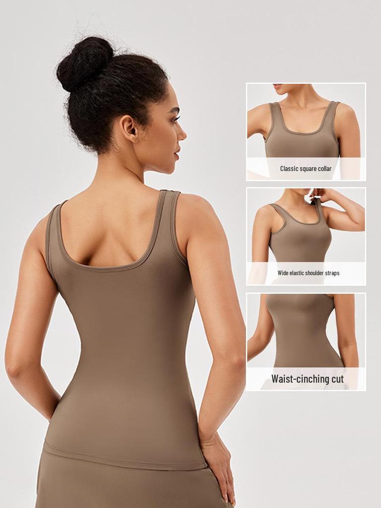 European & American Quick-Dry Yoga Vest: Nude Feel, Slimming, Tight-Fit, Square Neck Running Top