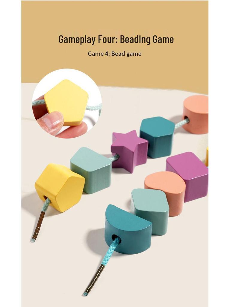 Multifunctional Baby Geometric Shape Sorter: Early Education Toy with Multi-Hole Design & Bead Stringing