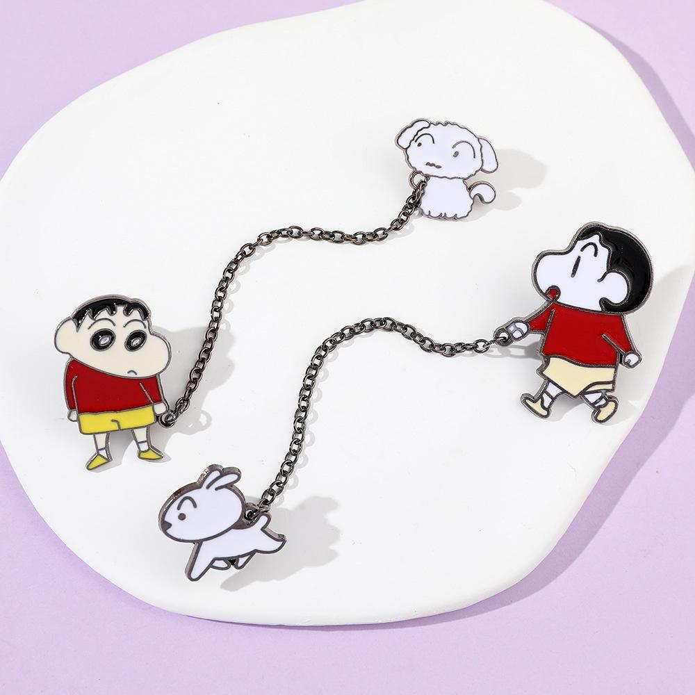 Cute Crayon Shin-chan Metal Badge With Chain Cartoon Character Design Alloy Material Xz3014xz3015 Colors
