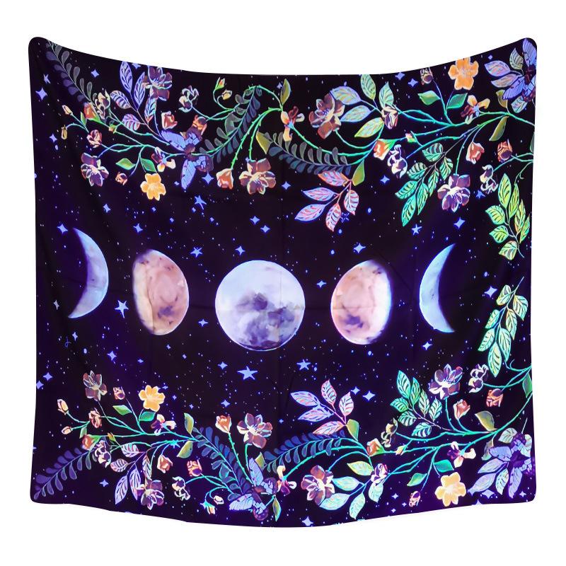 УФ-флуоресцентный гобелен Психоделическое звездное небо Цветной растительный принт — фото 10