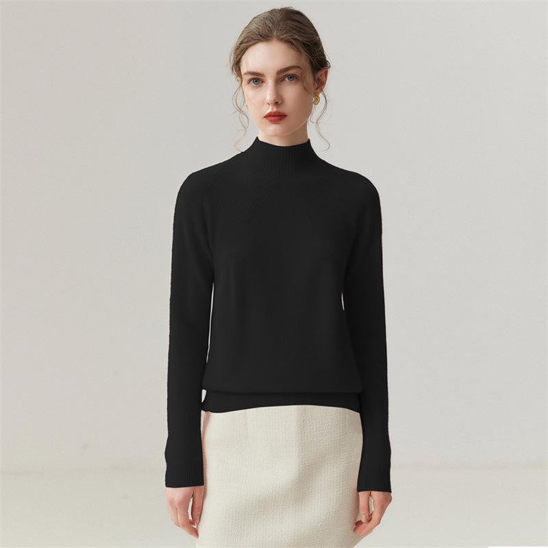 Lekasha 100% Pure Cashmere Women's Loose-Fit 12-Gauge Half-High Neck Sweater Base Layer