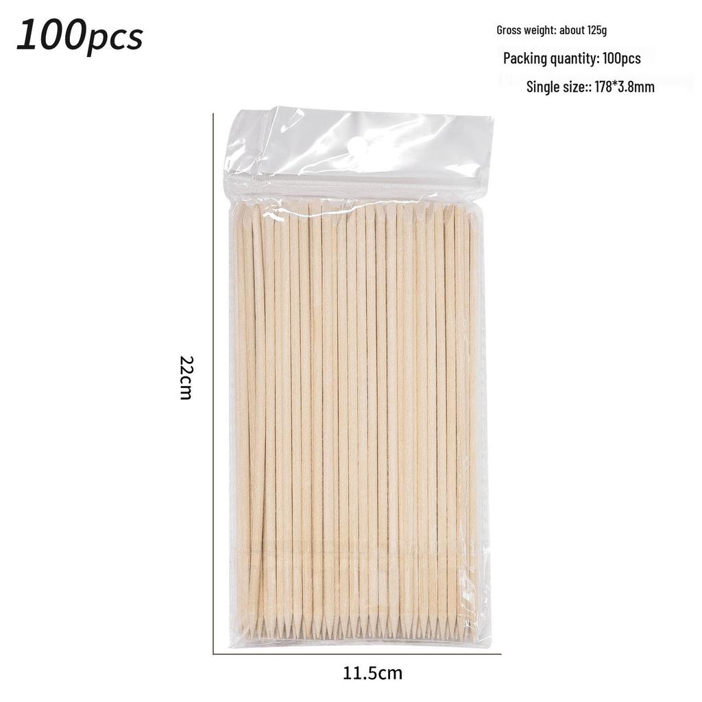 100-Piece Double-Ended Orange Wood Cuticle Pushers (11.4cm) - Nail Dotting Tools