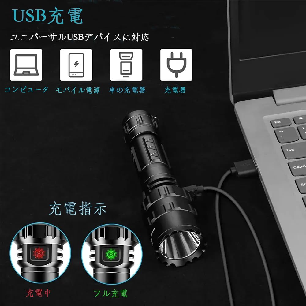 1200 Lumens Green LED Flashlight with Rotating USB 5 Lighting IPX6 Portable Green LED Lightweight and Ideal for Animal and Night Fishing