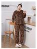 Damen Kuscheliges Korallenfleece Pyjama-Set mit Leopardenmuster - Plus Samt, Hautfreundlich, Herbst/Winter