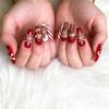 French Santa Hat Nail Art Stickers: Wearable Short Jelly False Nails, Boxed.