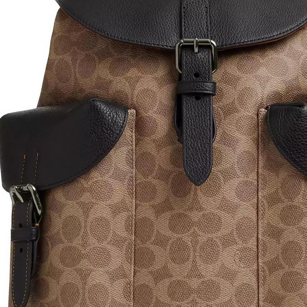 Coach Warner 32 Brand Logo Buckle Closure Coated Canvas Backpack Large Men Backpack Brown Black CW211-QBNRX