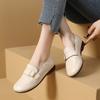 Round Toe Flat Sole Loafers for Women In Spring New Style of Cowhide Soft Sole Large Size 43 Single Shoes Square Buckle Bean Shoes