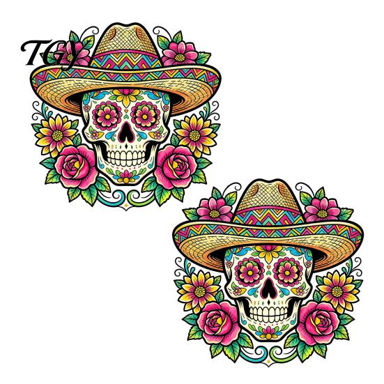 Décoration de Fête Latino-Américaine Fleur Crâne Sticker Mural, Décoratif Créatif Doux Décorations Cadeaux Autocollants du Jour des Morts, PVC Imperméable Amovible
