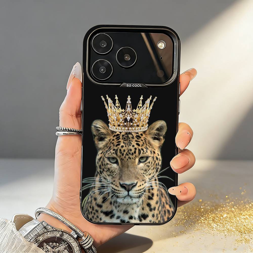 L-Luxury F-Fashion leopard Print Phone Case For iPhone17 16 15 14 13 12 Pro Max Grey Black Matte Laser Metallic Aurora Funda