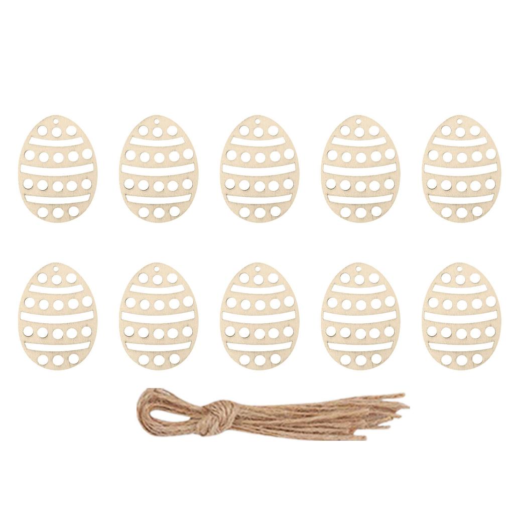 10pcs Easter Egg Wooden Pendants With Ropes, Unfinished Egg Shaped Cutouts Ornaments For Easter DIY Crafts Party Home Decorations