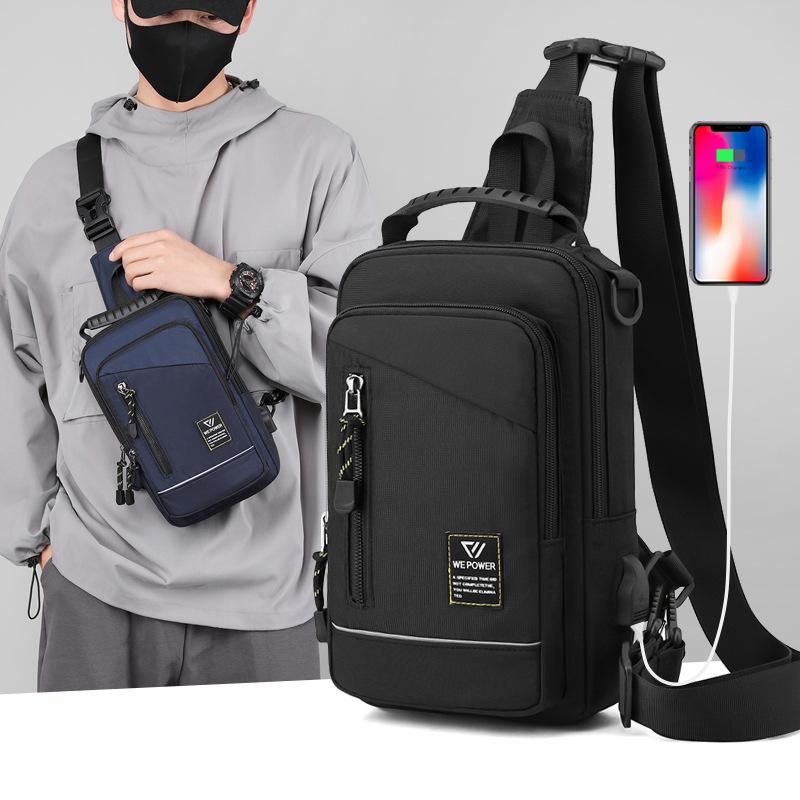 Men Sling Backpack Cross Body Chest Shoulder Bag Rucksack with USB Charging Port Travel Nylon Male Small Rucksack Messenger Bags