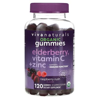 Organic Elderberry, Vitamin C + Zinc, Raspberry Rush, 120 Gummies