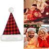 Christmas Theme Party Hat for Adult Furry Plush Trim Santa Caps with Plaids Pattern Festival Costume Noel Hat for Holiday
