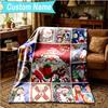 1PC Custom Name Blanket Santa Snowman Friendship Flannel Blankets Patterns Throw Blanket All-Season Soft Gift for Couch, Bed, Camping, Birthday Gifts
