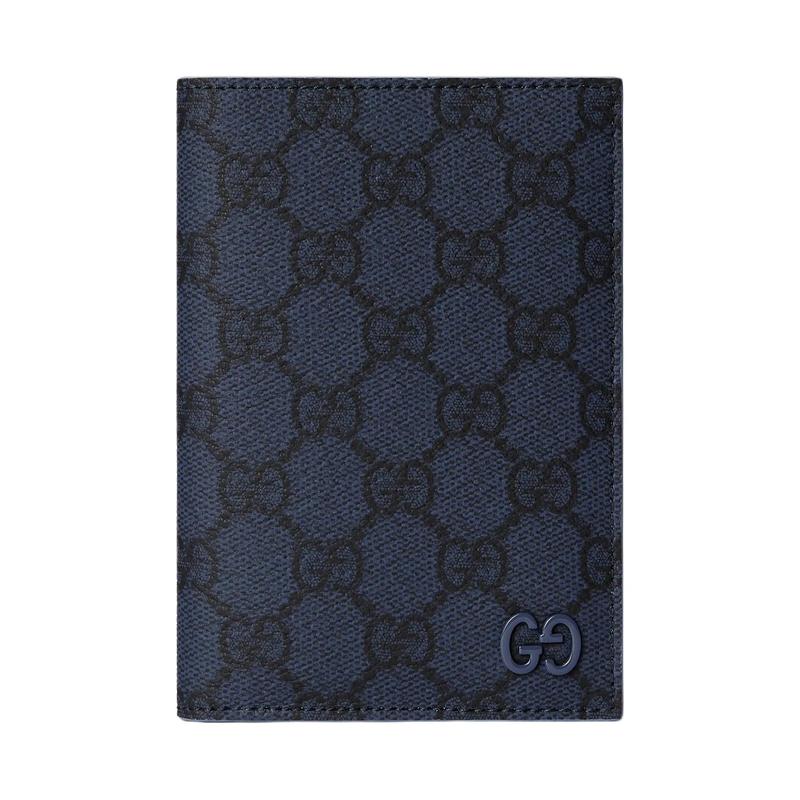 Gucci GG Supreme Passport Holder with Ceramic Effect Leather Card Holder Women's Dark Blue