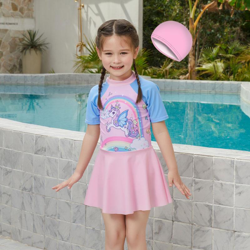 

Girls Quick-Dry One-Piece Swimsuit - Short Sleeve, Cute & Fashionable Surf Swimwear XXXL (12-14 years)