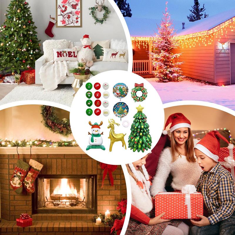 Christmas Tree Balloons Decorations Self-Standing Inflatable Balloon Kit Rich Elements Atmosphere Decoration for Garden Indoor