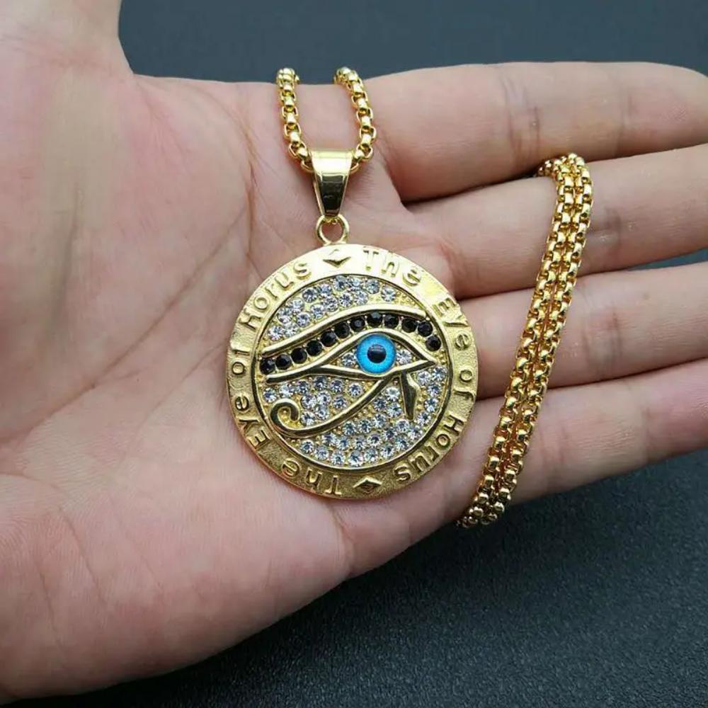 Ancient Egypt Eye Of Horus Pendant Necklace Gold Stainless Steel Jewelry For Women Men