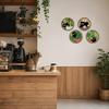 Green Plant Cat Wall Art 4Pcs/Set Plants Decorations, Farmhouse Cartoon Wooden Sign Kitten with Round Frame, Rustic for Living Room Decoration