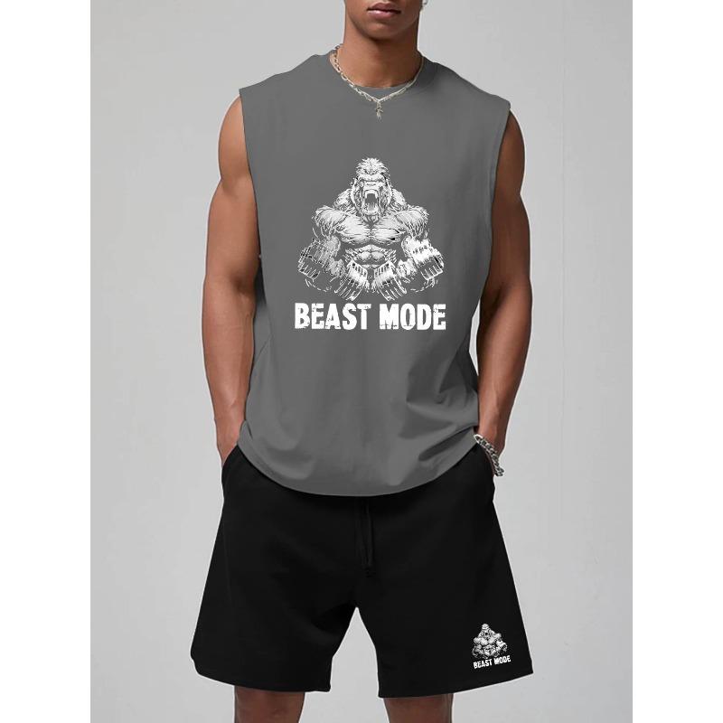 Мужской комплект: майка с графическим принтом и шорты. Полиэстер. Мягкое прикосновение. Устойчив к сминанию. S