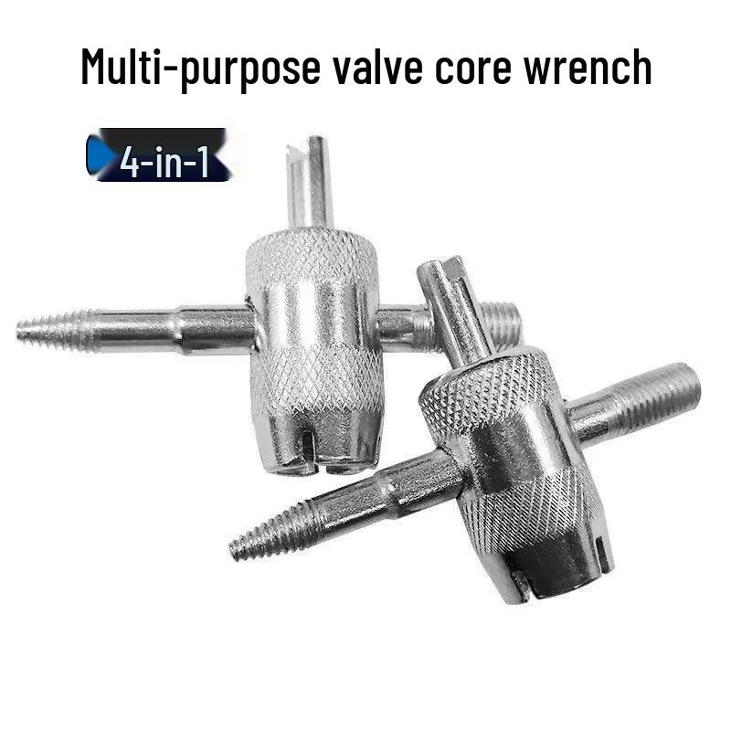 4-in-1 Tire Valve Tool: Valve Core Wrench, Stem Installer, Repair Tool, Deflation Needle