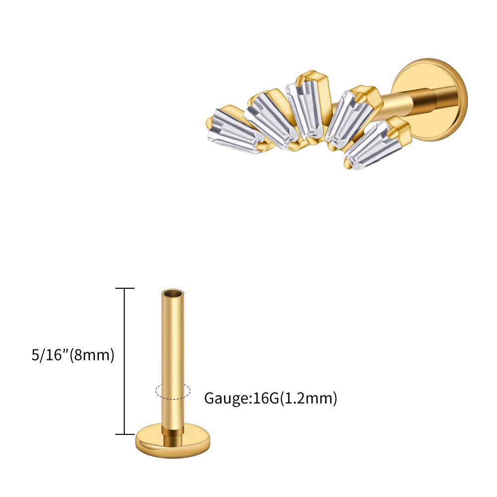 Right Grand ASTM F136 Titanium 16G Baguette CZ Cluster Labret Stud Trapezoid Tragus Monroe Helix Cartilage Earlobe Piercing