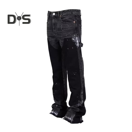 Eyouth Heren Baggy Bell-Bottom Jeans Elastisch Denim Casual Werkbroek Vintage Patchwork Uitlopende Broek voor Casual Kleding Reizen Werk M