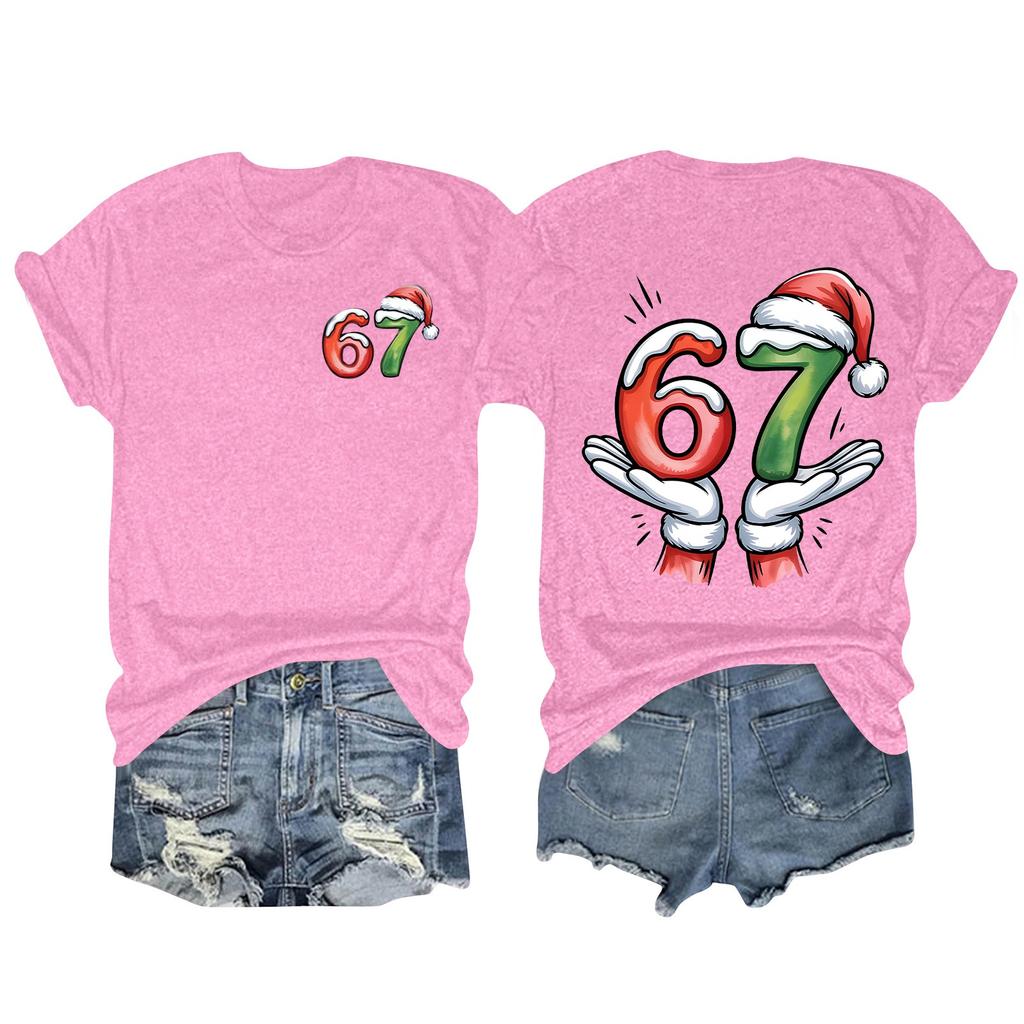 Camiseta de manga corta con cuello redondo y estampado de moda para mujer