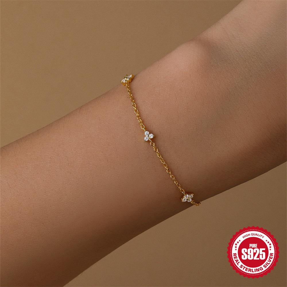S925 Sterling Silver Multi-Element Petals Combined With Versatile Daily Simple Diamond Bracelet Autumn And Winter Accessories