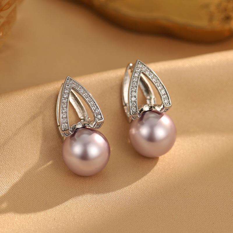 Real many hemp gray water drop horseshoe pearl pendant earrings for women's Chen Shu, the same light luxury high-end stud earrings, high-end earrings.