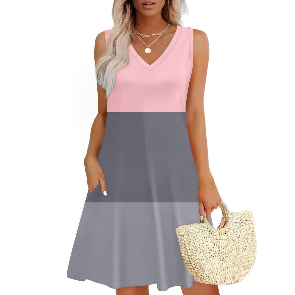 Rochii de vară pentru femei, croială lejeră, imprimată, cu decolteu în V, fără mâneci, rochie de plajă hawaiană cu buzunare