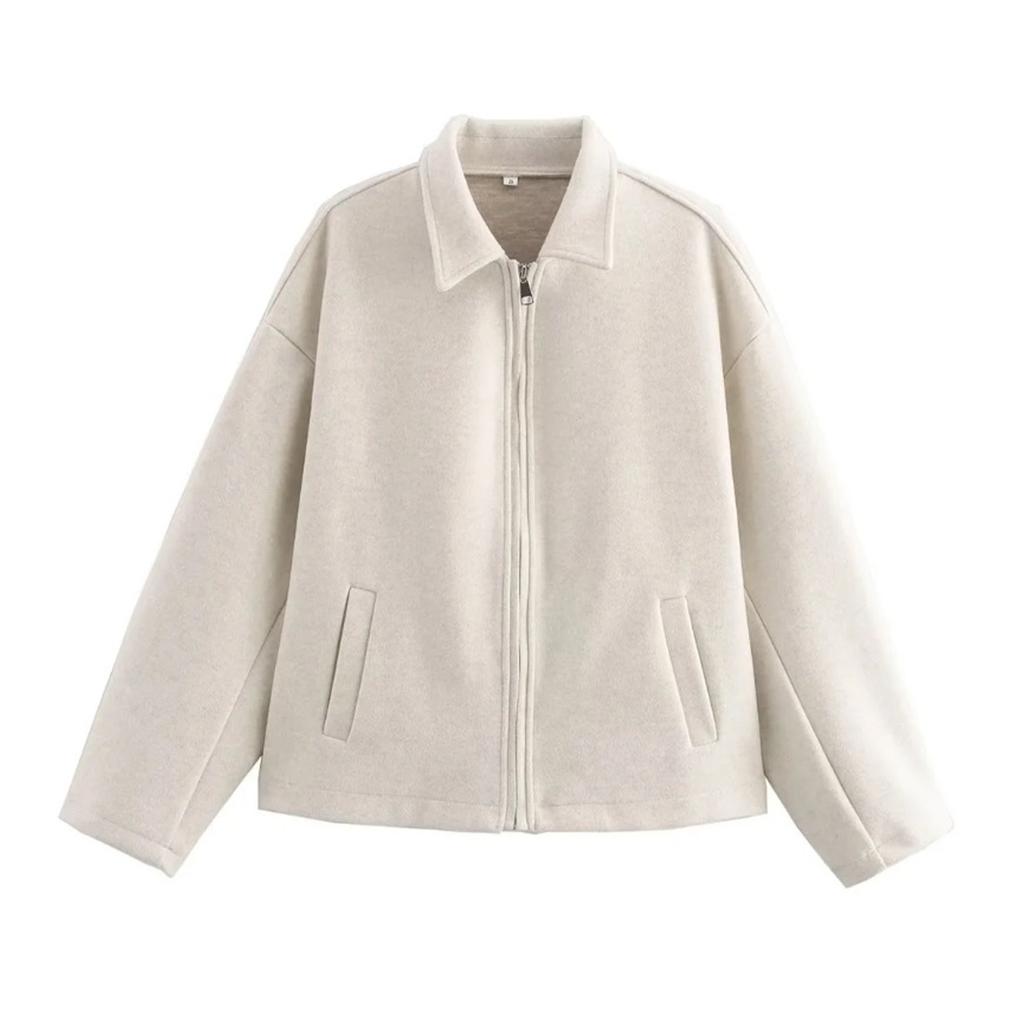 Women's Fashion Loose Zipper Stand Collar Suede Jacket