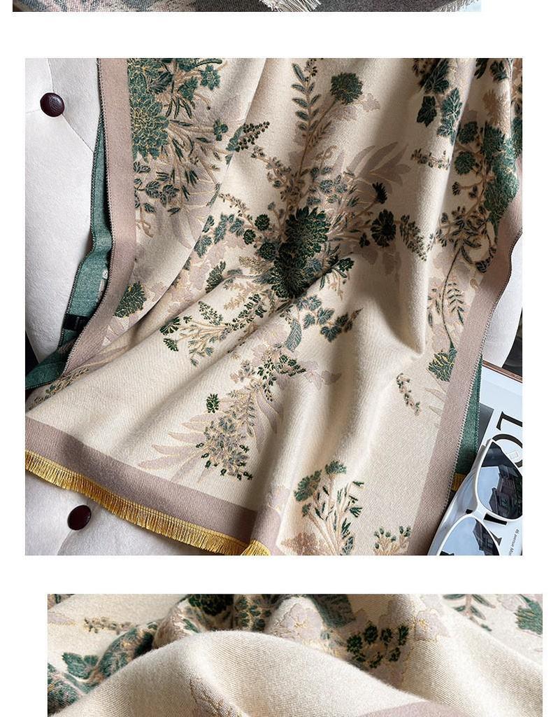 Elegant Faux Cashmere Floral Shawl - Thick Warm Winter Tassel Scarf