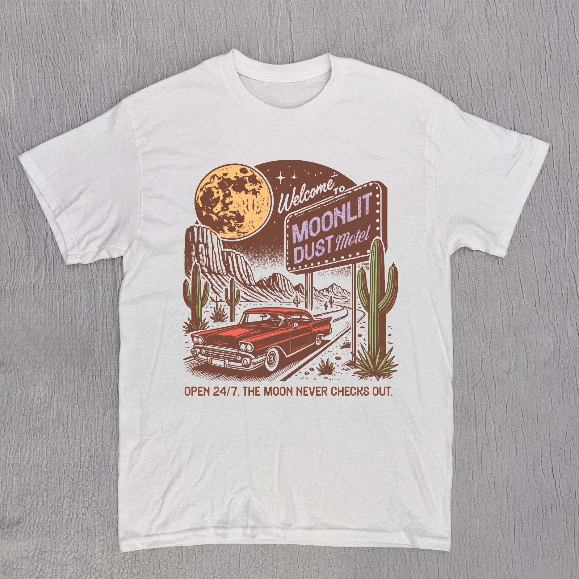 Moonlit Dust Motel Retro Desert Car Graphic T-shirt XXL