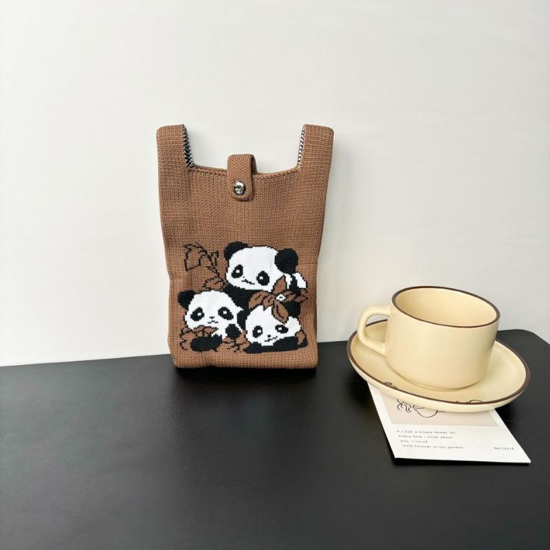 Panda Mobile Phone Bag Cute Knitted Bag High Sense Personality Versatile Dopamine Shoulder Messenger Bag Dopamine Wind