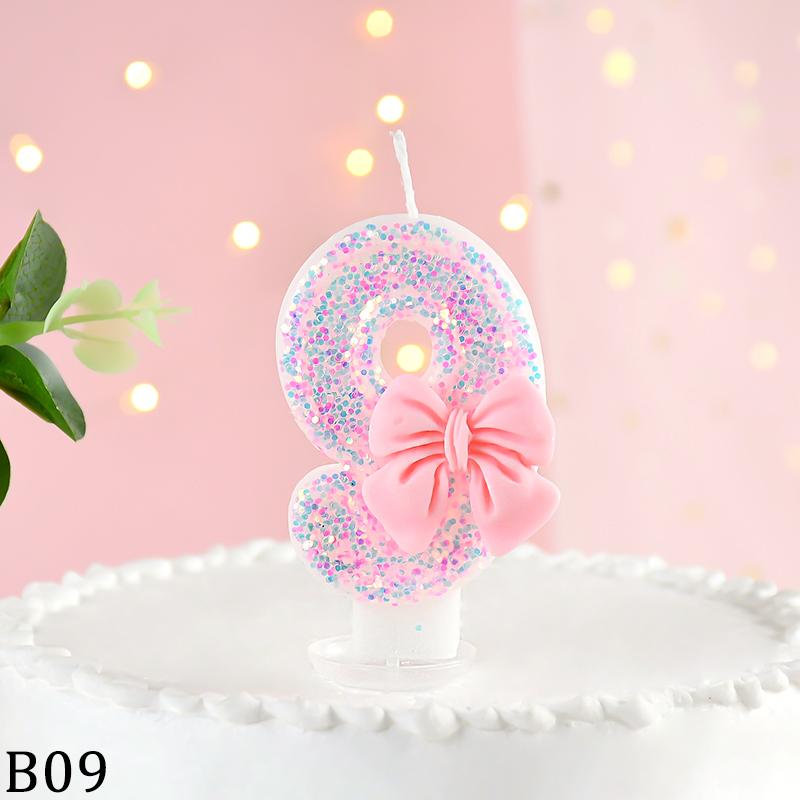 3D Number Cake Decorating Candles Cute Pink Bow Baby Girl Birthday Cake Topper Decor Wedding Party Supplies 0-9 Digital Candle