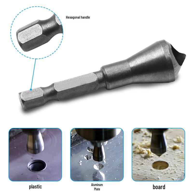 90° Hex Shank Countersink Drill Bit with Chip Evacuation & Deburring for Woodworking