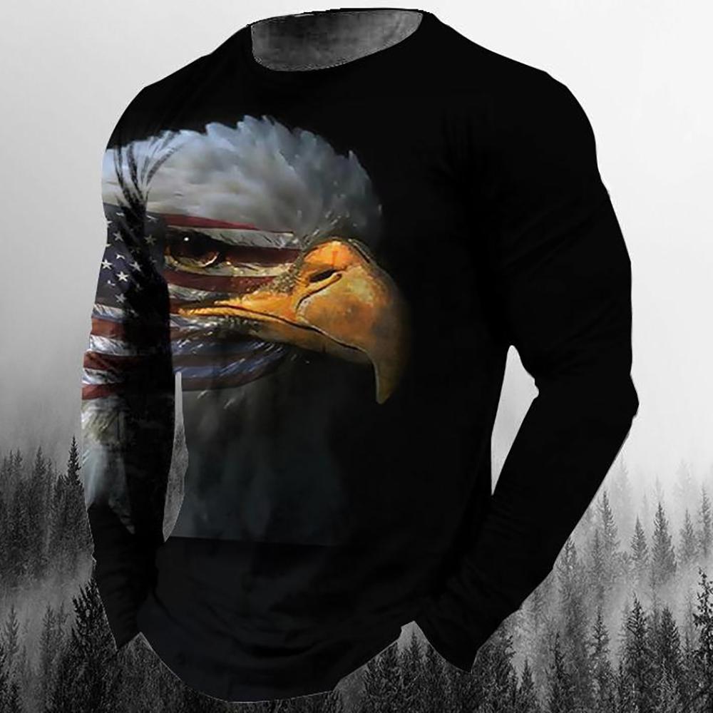 Men's Eagle Graphic Print Casual Long Sleeve T-Shirts Autumn Streetwear 3D Animal Print Hip Hop Tops