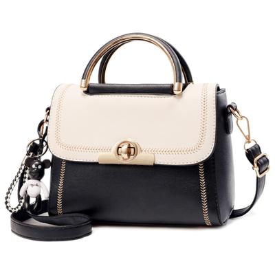 MYSKUFT Shoulder Bag, Handbag, Mini Bag, Crossbody Bag, 2-Way, Small, Women's, PU Leather, Anti-Theft (WhiteBlack)