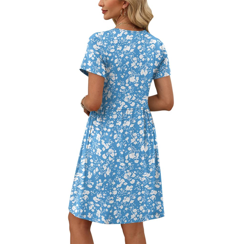 Dresses For Women Short Sleeve O Neck Casual Dresses Waist Maternity Dress With Pockets